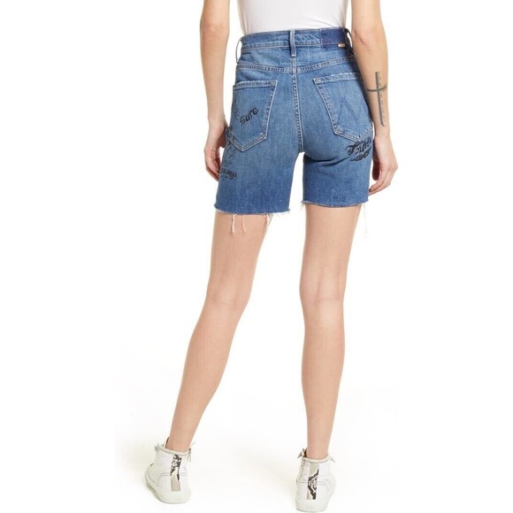 Mother Women's Blue Smokin' Short High-Waist Frayed Cut-Off Shorts Size 24 NWT - Picture 2 of 14